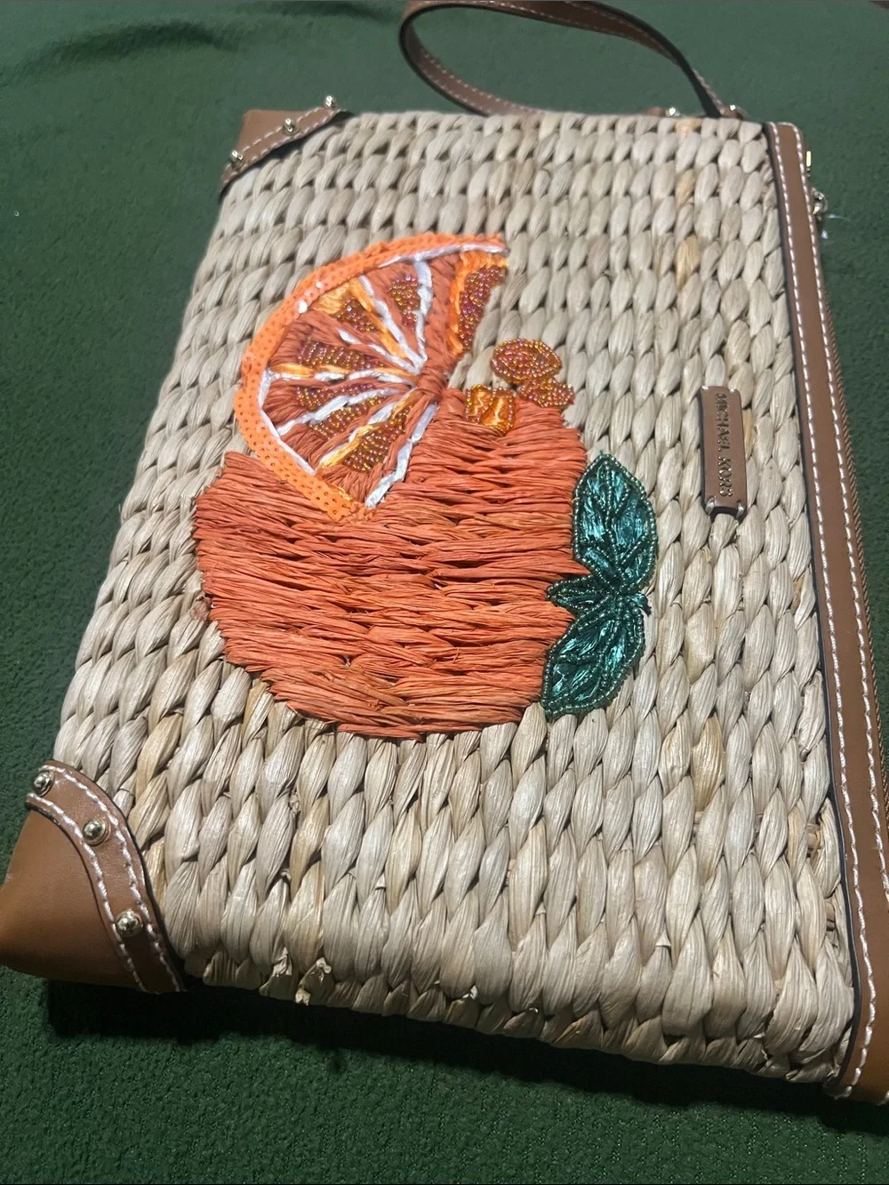 Michael Kors Tan & Natural Woven XL Zip Clutch with Gold Hardware